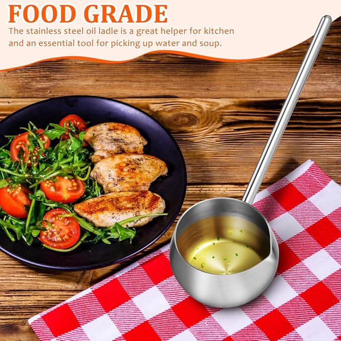 Sewroro Stainless Steel Oil Dipping Ladle with Long Handle 10.62In Soup Spoon Kitchen Utensil for Cooking and Serving