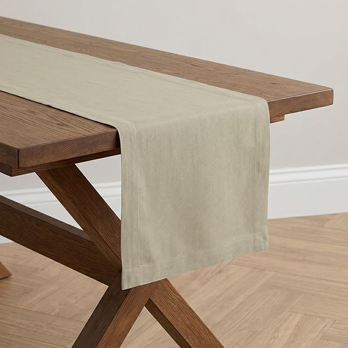 Solino Home Linen Vintage Khaki Table Runner 72 Inches Long - 100% Pure Linen 14 x 72 Inch Table Runner for Spring, Summer - Fete