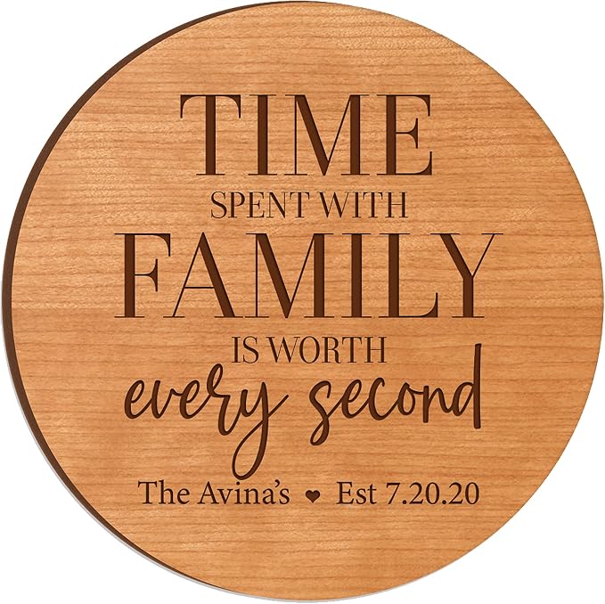 LifeSong Milestones Personalized Cherry Wood Lazy Susan Kitchen Turntable Everyday Design Ideas 12” Engraved Decorative Serving Centerpiece Family (Time Spent)