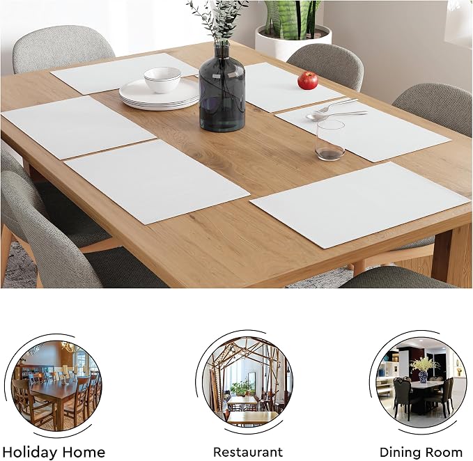 Encasa XO Dining Placemat Set of 6 | Solid Off White Color | Fine Ribbed Cotton Table mat | Size 19x13 in | Machine Washable