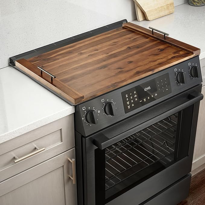 TIDITA Acacia Stove Top Covers for Electric Stove - Wooden Noodle Board for Gas Stovetop - Stove Top Covers for Gas Burners - Wooden Kitchen Sink Cover for Counter Space & Decorative Tray (Walnut)