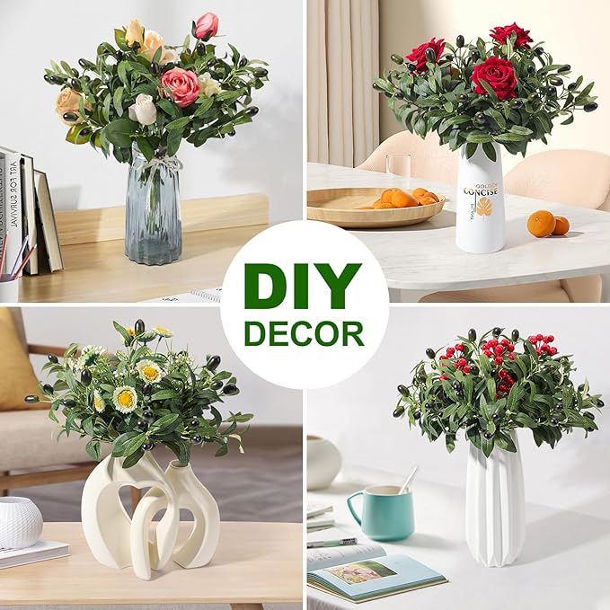 50pcs Faux Olive Leaves Stems 10” Tall Artificial Plants Olive Tree Branches for Small Vase Tabletop Greenery Decor for Home Office Wedding Party (Vase Not Included)