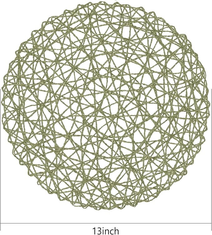 AHHFSMEI Paper Braided Round Placemats Set of 6 Natural Non-Slip Heat Resistant Table Mats for Dining Tables Woven Indoor & Outdoor Place mats(Green)
