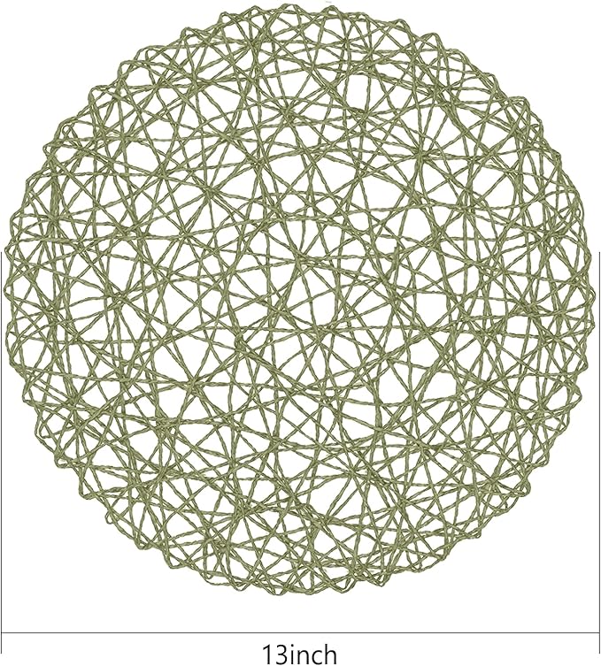 AHHFSMEI Paper Braided Round Placemats Set of 12 Natural Non-Slip Heat Resistant Table Mats for Dining Tables Woven Indoor & Outdoor Place mats(Green,12)