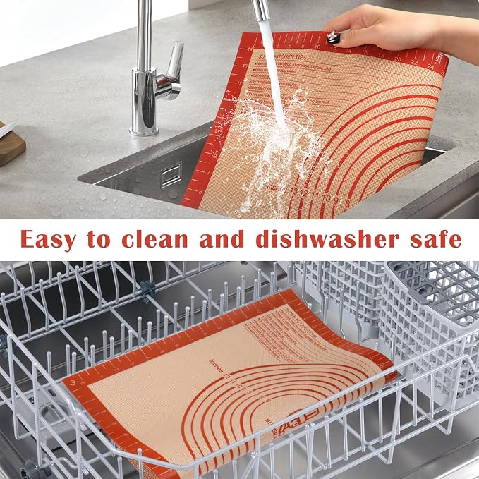 Extra Thick Silicone Pastry Mat Large for NonStick Baking Mat with Measurement，For Kneading,Fondant/Counter Pad, Dough Rolling, Silicon Cookie Sheet, Pie Crust Bake (16×20, Red)