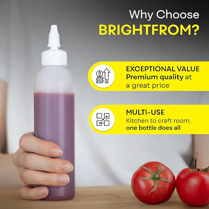 BRIGHTFROM Condiment Squeeze Bottles, 6 OZ Empty Squirt Bottle, Leak Proof - Great for Ketchup, Mustard, Syrup, Sauces, Dressing, Oil, Arts & Crafts, BPA FREE Plastic - 2 PACK (Twist Top)