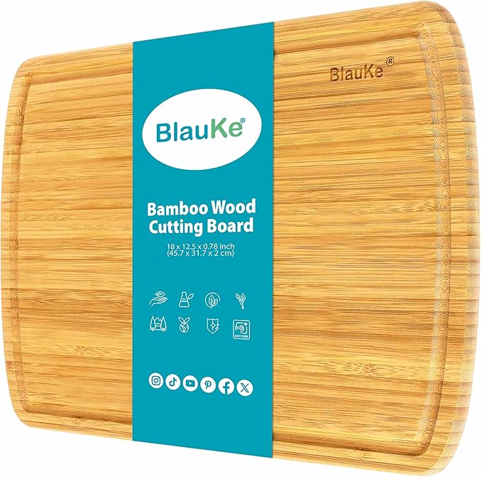 Wood Cutting Board for Kitchen – 18x12" Extra Large Bamboo Cutting Board with Juice Groove – Wooden Chopping Board, Serving Tray, Butcher Block – BlauKe®