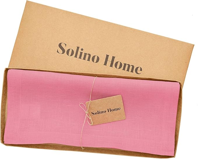 Solino Home Linen Table Runner 36 Inches - 100% Pure Linen Pink Carnation Table Runner 14 x 36 Inch Ideal for Dresser and Coffee Tables, Spring, Summer - Fete