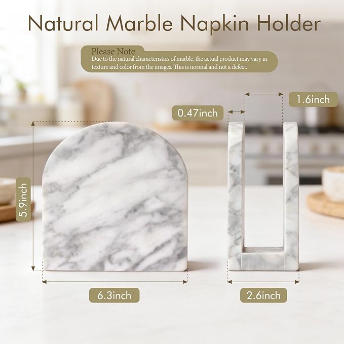 Marble Napkin Holder for Table, Upright Napkin Holders with Marble Unique Texture, Standing Napkin Dispenser for Kitchen Dining Room Counter Tops, Restaurant (Height 5.9")