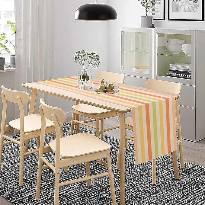 Striped Table Runner,Modern Minimalism Yellow Pink Green Table Runner for Home Kitchen Table Decor Dining Coffee Room Birthday Party Decor 13x72 Inch