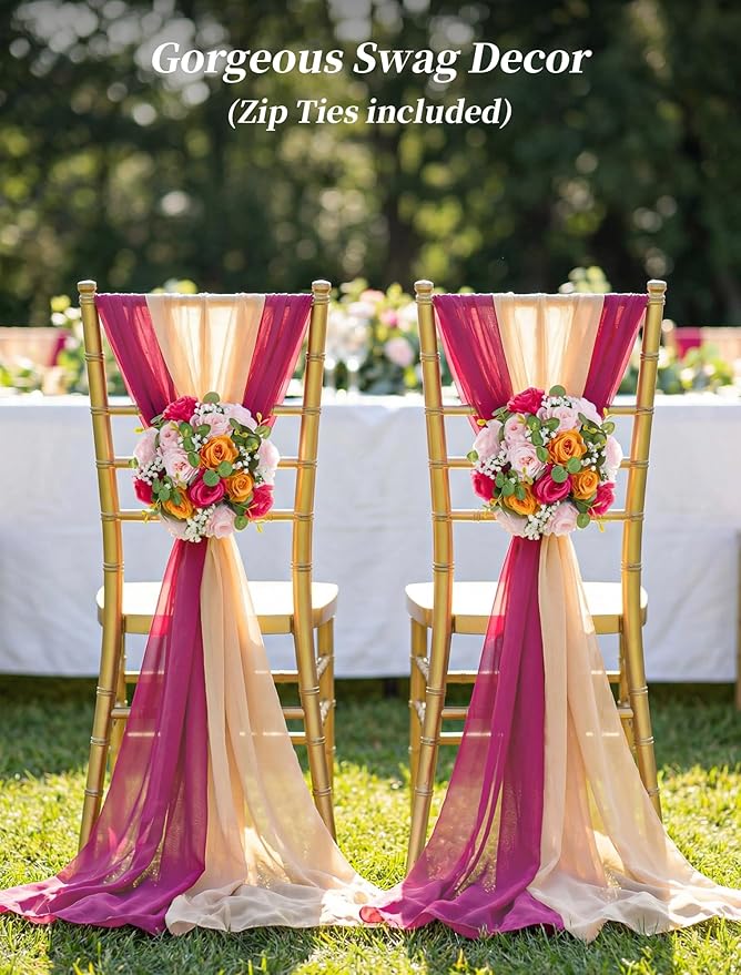 BLOSMON Fake Flower Centerpieces for Tables: 2 Pcs Pink and Orange Artificial Rose Babys Breath Flower Balls Wedding Party Decorations - Faux Silk Floral Arrangement Home Decor