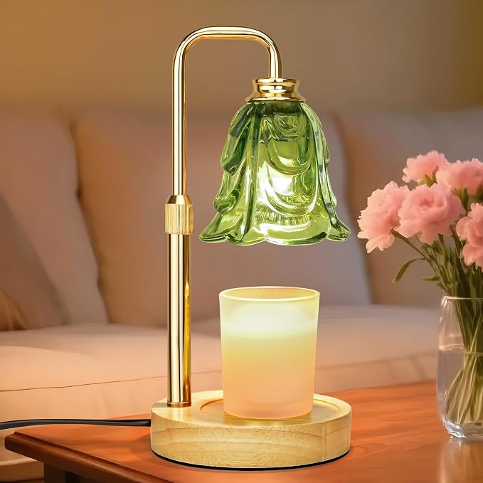 Candle Warmer Lamp with Timer Dimmer, Adjustable Height Green Tulip Candle Wax Warmer, Christmas Birthday Gift for Mom Women,House Warming Gifts for New Home Bedroom Decor,Flower Green
