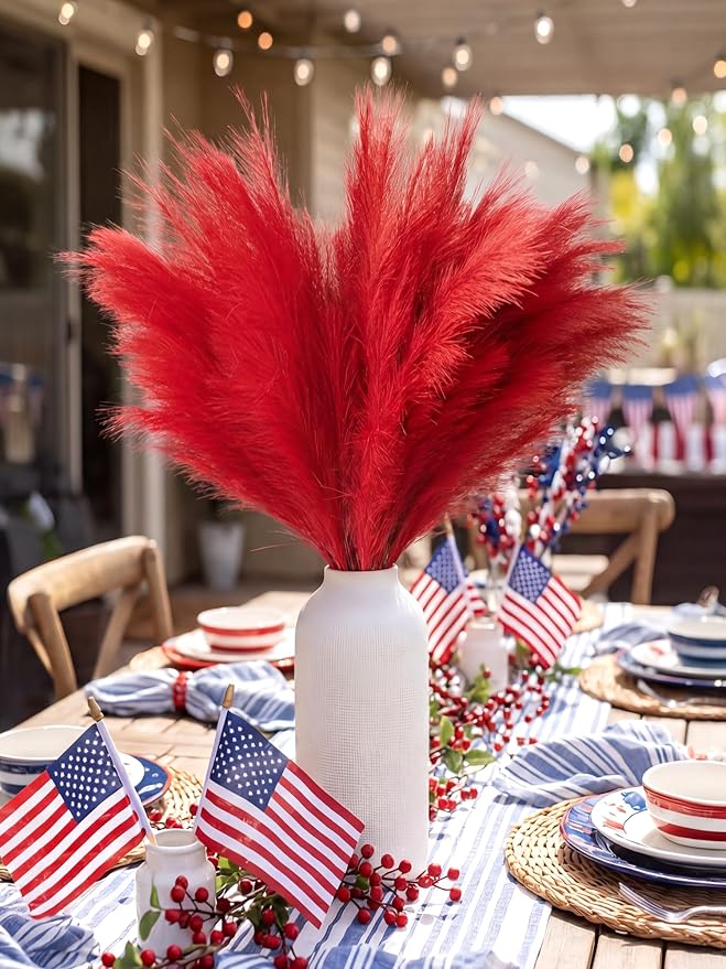 ZIFTY Boho Decor 7-Pcs 38"/3.1FT Faux Pampas Grass Large Tall Fluffy Artificial Fake Flower Bulrush Reed Grass for Vase Filler Farmhouse Home Wedding Decorations (Red)