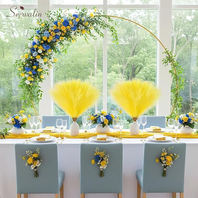 Serwalin 60 PCS Pampas Grass, 17.7" Pampas Grass Decor, Artificial Pampas Grass Bulk Vase Filler Flower Arrangement for Wall Decor Home Wedding Party Decor, Lemon Yellow