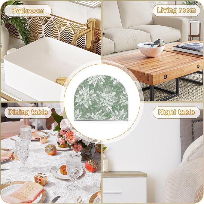 Sage Green and White Geometric Dahlia Flowers Napkin Holder for Table Acrylic Vertical Napkin Holders for Paper Napkins Decor Napkin Dispenser for Home Party Dining Cocktail Kitchen Accessories