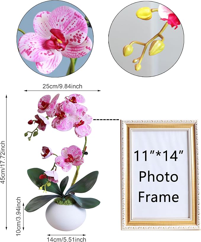 Forlaoers Purple 17" Tall Fake Orchids Small Artificial Plants Faux Flowers in Vase Silk Flowers for Home Decor Indoor Dining Room Table Centerpiece Floral Arrangements Decoration