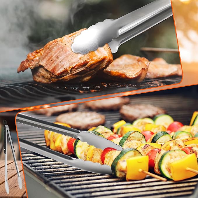 Grill Tongs, 17 Inch Extra Long BBQ Tongs, Premium Stainless Steel Metal Tongs for Cooking, Grilling, Charcoal, Barbecue/BBQ, Buffet (17", 2PCS) | For Cooking/Serving/Grilling | Heat-Resistant | Dishwasher Safe