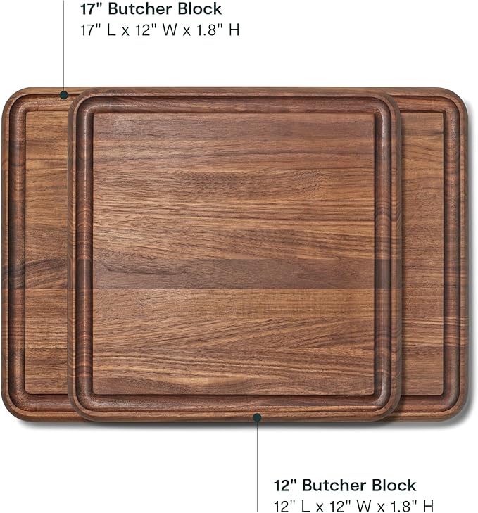 Caraway 17” Prep & Serve Butcher Block, Wood Cutting Board for Kitchen, Rectangle Dual-Sided Chopping Block for Prep, Presentation, and Serving, Walnut