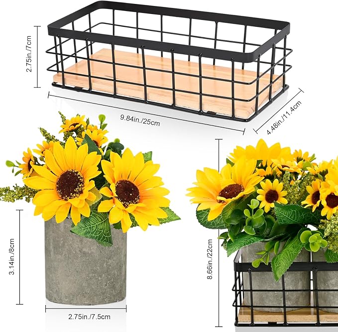 3 Potted Artificial Plants Flowers for Home Decor Indoor, Centerpiece Table Decorations for Dining Room and Coffee Table, Yellow