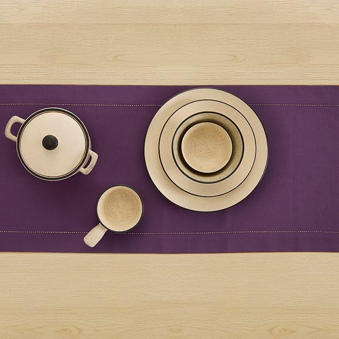 Solino Home Cotton Linen Purple Table Runner 120 Inches Long - Hemstitch 14 x 120 Inch Table Runner