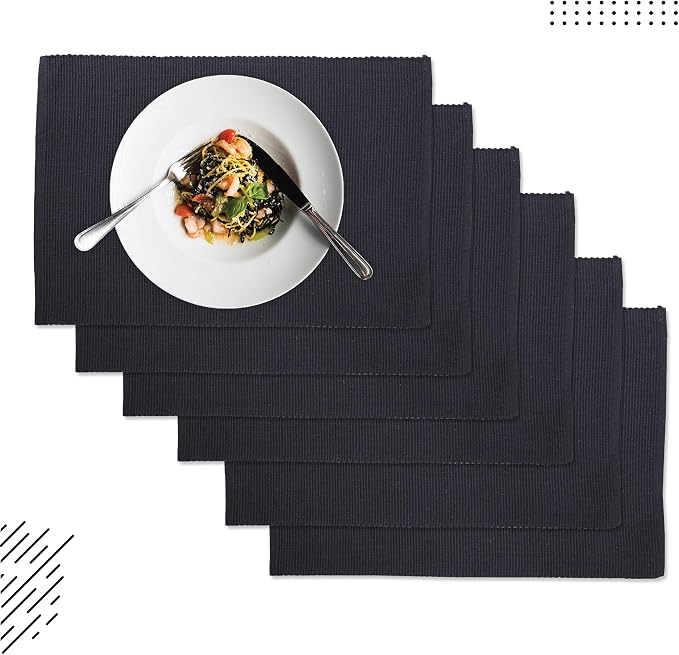 Encasa XO Dining Placemat Set of 6 | Solid Grey Color | Fine Ribbed Cotton Table mat | Size 19x13 in | Machine Washable