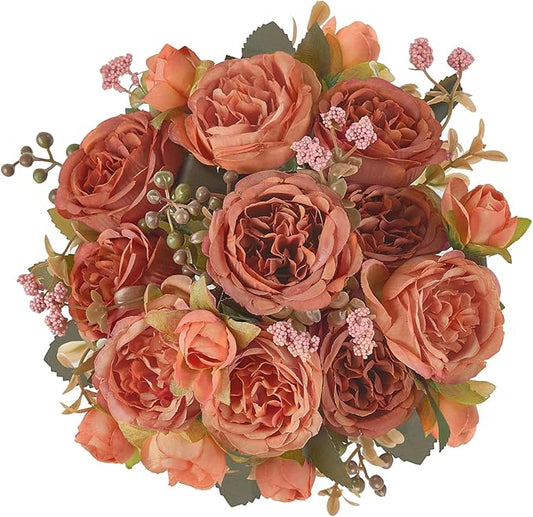 Mkono Peonies Artificial Flowers, Small Silk Flowers for Home Decor Indoor Fake Bouquet Faux Floral Arrangements Dining Table Centerpieces for Kitchen Party Decor