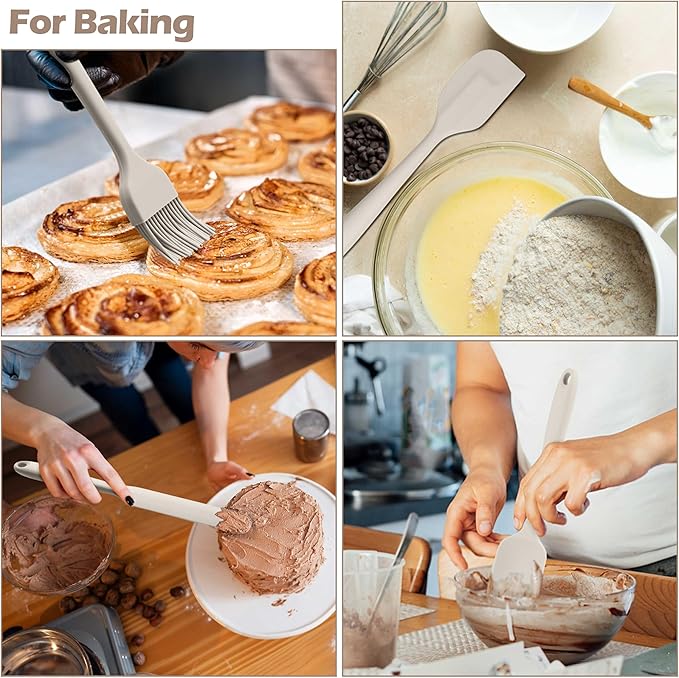 HaWare 29 PCS Silicone Cooking Utensils Set, Heat Resistant Kitchen Utensils Set with Stainless Steel Handle, Spatula Sets with Holder and Hooks, Kitchen Tools Gadgets for Nonstick Cookware -Khaki