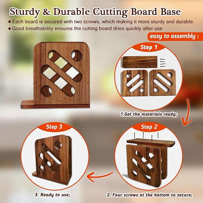 3-Piece Wooden Cutting Boards Set Like Books Wood & Brown | Acacia, Sapele & Peruvian Walnut Book Shaped Cutting Board with Stand Decorative & Functional Cutting Boards for Kitchen