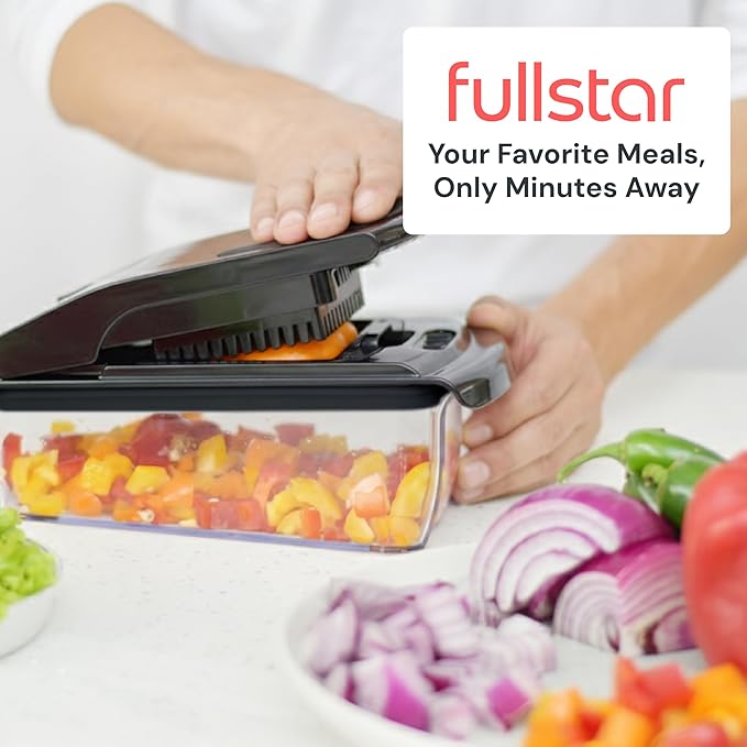 Fullstar Vegetable Chopper & Mandoline Slicer for Kitchen - Food Chopper with Container, Cheese Grater, Home Essentials & Kitchen Gadgets (7 in 1, Black)