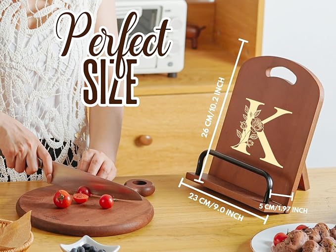 INNObeta Cookbook Stand for Kitchen Counter, Adjustable Tablet Recipe Book Holder, Perfect Gifts for Women, Mom, Grandma on Birthday, Unique Kitchen Decor, Initial K