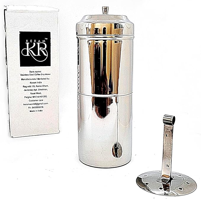 KERAM Coffee Filters Indian Style Small Drip Coffee Maker South Indian 150 ml (5.07 Oz) 2 Cup Coffee Bar Accessories Madras Coffee Filter for Camping Hiking Reusable Permanent Slow Metal Filter