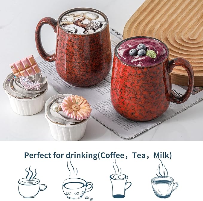 Hasense Large Coffee Mugs Set of 2, Ceramic 20 oz Coffee Cups for Office and Home, Modern Coffee Mug with Big Handle for Latte Coffee Tea Soup as Friend Gifts, Dishwasher and Microwave Safe, Red