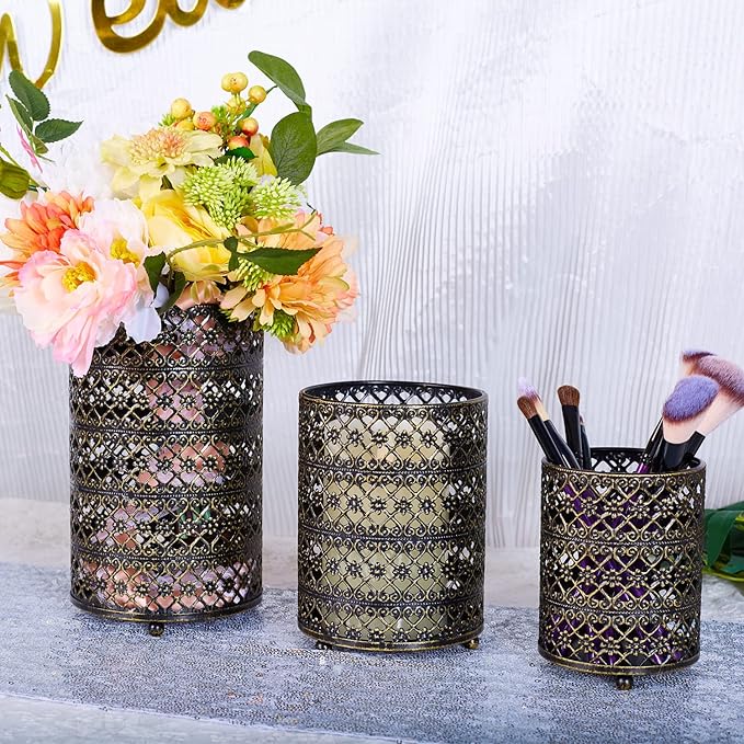 Metal Candle Holders Set of 3, Decorative Tealight Candle Holder Sets, Candlestick for Pillar Vintage Style Perfect for Tabletop Centerpieces Home Decor Wedding Parties Events