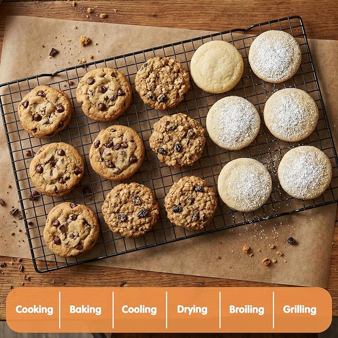 7PCS Carbon Steel Cooling Racks 16"x10", Heavy Duty Wire Baking Rack for Cooking, Roasting, Grilling and Drying, Oven Safe Nonstick Cookie Rack, Fits Half Sheet Pan, Dishwasher Safe