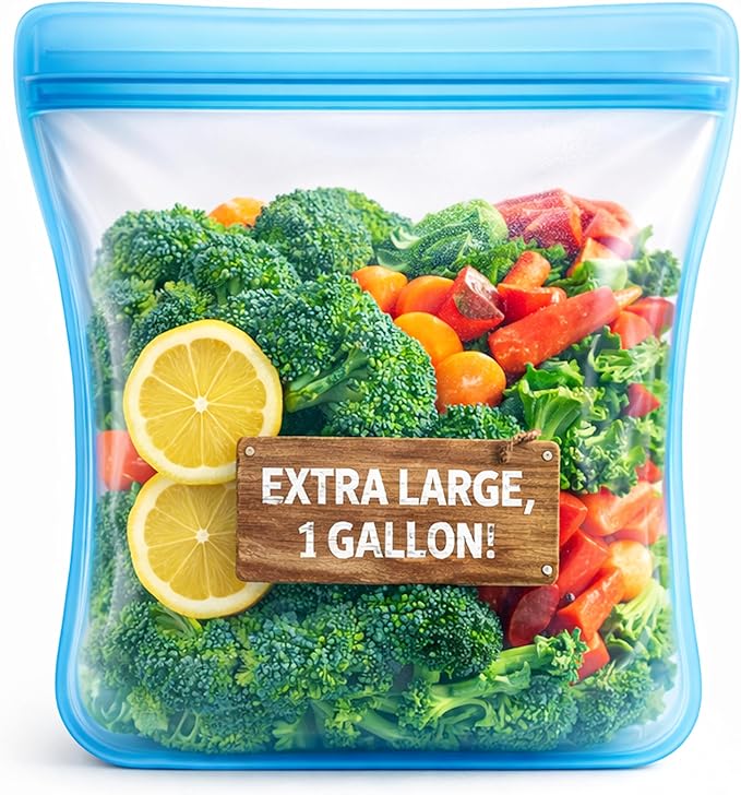 Albino Monkey Reusable Silicone Food Storage Bag, Extra Large XXL 1 Gallon 135 oz - Airtight Leakproof Stand-Up Freezer Bag for Meal Prep, 100% Food-Grade Silicone, BPA-Free (Blue, 1-Pack)