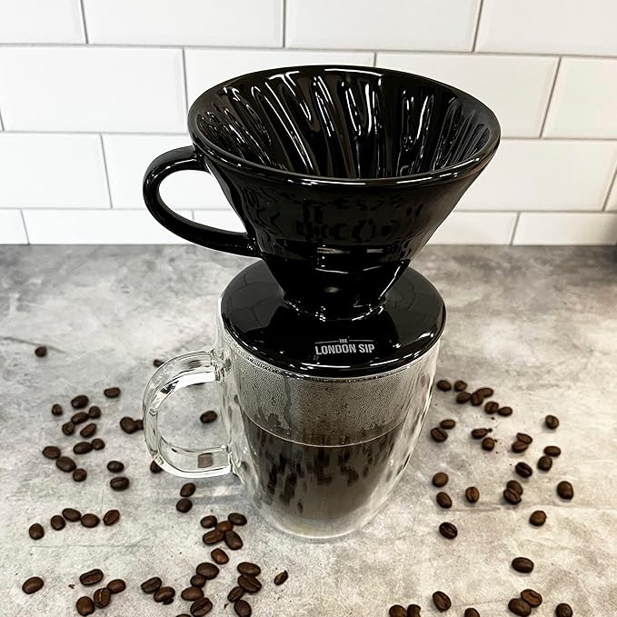 The London Sip Ceramic Coffee Dripper Pour Over Ceramic Coffee Maker, Coffee Slow Brewing Accessories for Home, 1-2 Cup, Black