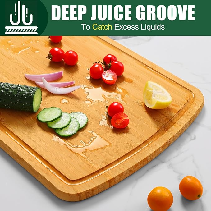 Homaxy Extra Large Bamboo Cutting Boards for Kitchen, 18x12.5" Wood XL Cutting Board with Juice Groove, Butcher Block Wooden Chopping Board for Kitchen, Meat, Cheese, Fruit & Vegetables - Pre Oiled