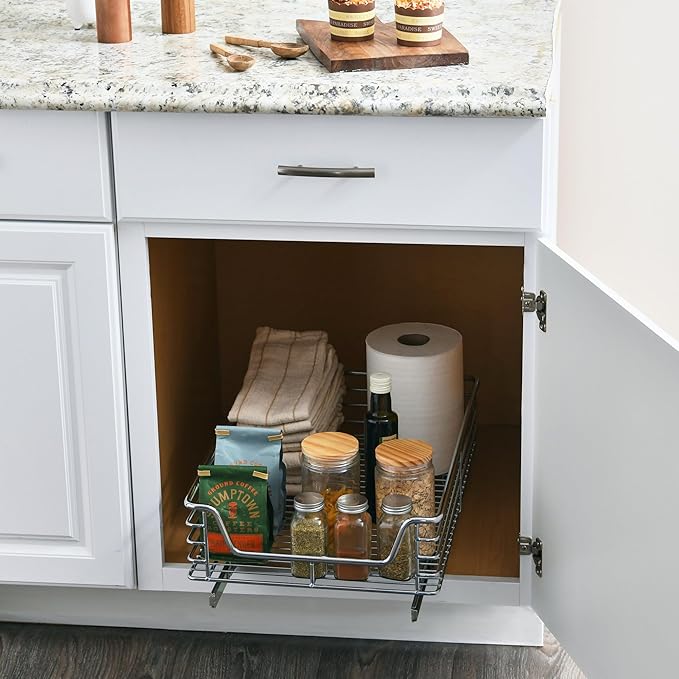Household Essentials Chrome-Plated Steel Pull-Out Basket Organizer