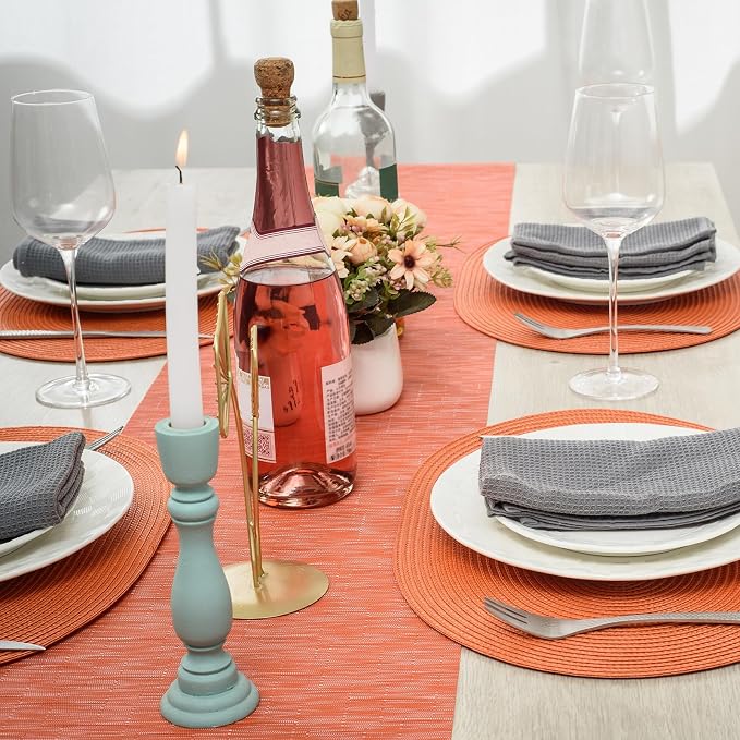 AHHFSMEI Placemats Set of 4 for Dining Table Washable Woven Non-Slip 18x12 inches Placemat Heat-Resistant Durable Table Mats for Dining Table Easy to Clean (Oval Orange, 4)