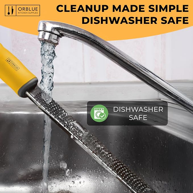 Orblue Lemon Zester & Cheese Grater - Premium Citrus Zester, Kitchen Grater for Parmesan, Chocolate, Fruits, Vegetables, Ginger, Garlic, Nutmeg - Stainless Steel Blades with Protective Cover, Yellow