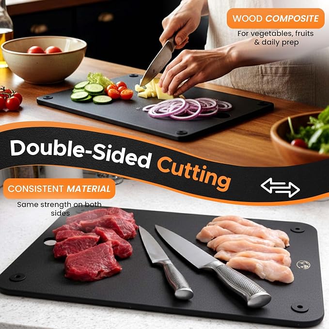 Earth's Dreams Composite Wood Cutting Board Set of 3 – Dishwasher Safe, Non-Toxic Cutting Boards for Kitchen – Extra Large, Large & Small Non-Slip Wood Charcuterie & Chopping Boards (Black)