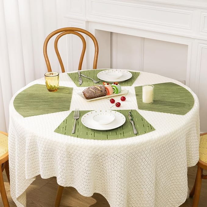 SHACOS Round Table Placemats Set of 7 Wedge Placemat with Centerpiece Round Mat Heat Resistant Table Mats Wipe Clean (7, Green)