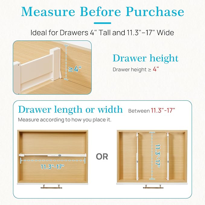 Vtopmart Drawer Dividers for Clothes 8 Pack, Adjustable 4" High Expandable from 11.3"-17" Dresser Drawer Organizer, Plastic Drawers Separators for Dresser, Baby Clothes, Kitchen and Office Storage