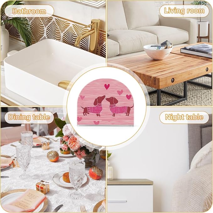 Napkin Holder Acrylic Napkin Holder for Table Kitchen Party Restaurant U Shaped Upright Napkin Dispenser Organizer Pink Striped Dachshunds and Hearts