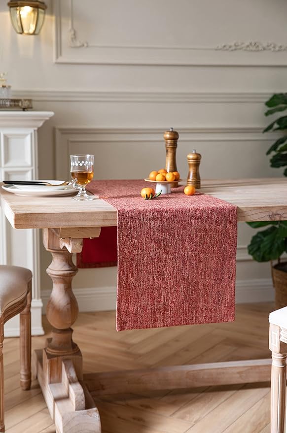 ZeeMart Burlap Style Farmhouse Table Runners 72 Inches Long, Red Rustic Woven Dining Table Runner for Everyday Use, 14x72 Inches, Red