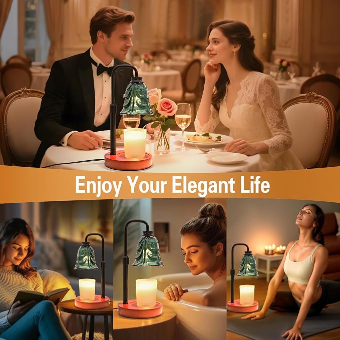 XJZJY Candle Warmer Lamp with Timer Dimmer, Adjustable Height Green Tulip Candle Wax Warmer, Christmas Birthday Gift for Mom Women, House Warming Gifts for New Home Bedroom Decor,Emerald Green