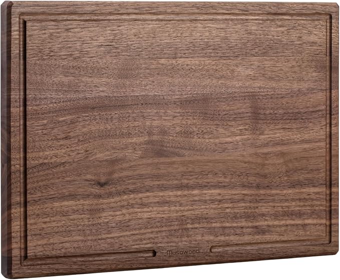 muso wood Walnut Wood Cutting Board Wooden Kitchen Chopping Board with U-Shaped Juice Groove & Handle, Heavy Duty Cutting Board for Vegetables, Meat, Fruits (16 x 11 inch)
