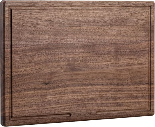 muso wood Walnut Wood Cutting Board Wooden Kitchen Chopping Board with U-Shaped Juice Groove & Handle, Heavy Duty Cutting Board for Vegetables, Meat, Fruits (16 x 11 inch)