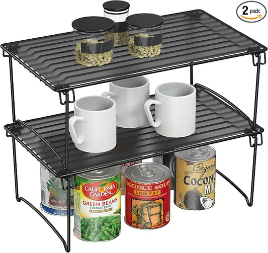 Deco Brothers Stackable Cabinet Shelf Organizer, 2 Pack, Black