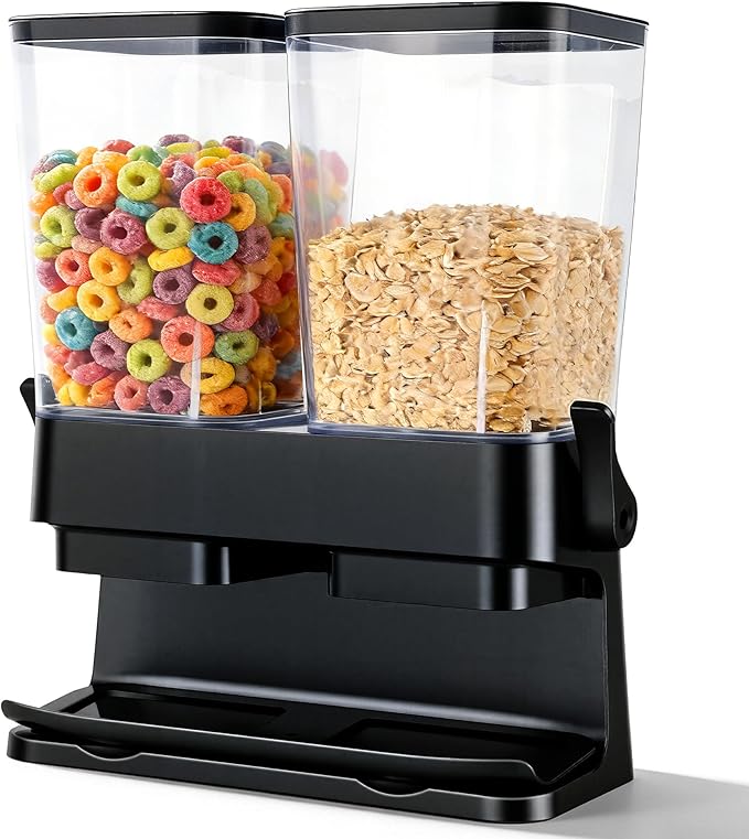 Cereal Dispenser Countertop 2 Pack, Double 3L Airtight Cereal Storage Container for Kitchen Pantry, Large Capacity Clear Dry Food Organizer For Cereal, Nuts, Coffee Beans, Pet Food
